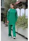 Omarı Yeşil Omuz Detaylı Nakışlı Triko Takım