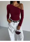 Omuz detaylı kollu bluz bordo f2336