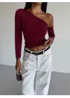 Omuz detaylı kollu bluz bordo f2336