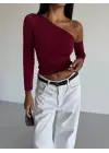Omuz detaylı kollu bluz bordo f2336