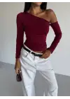 Omuz detaylı kollu bluz bordo f2336