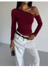 Omuz detaylı kollu bluz bordo f2336