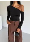 Omuz detaylı kollu bluz siyah f2336