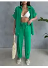 OMUZ MİDYE SIRALI BLUZ - PAÇA PENSLİ PANTOLON TAKIM - Yeşil
