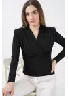 Özgün Vatkalı Kruvaze Yaka Bluz