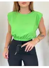 Omarı Omuzları Vatkalı Beli Lastikli Bluz -A.Yeşil trendy şıklık