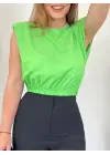 Omarı Omuzları Vatkalı Beli Lastikli Bluz -A.Yeşil trendy şıklık