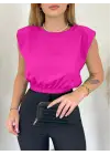 Omuzları Vatkalı Beli Lastikli  Bluz -Fuşya