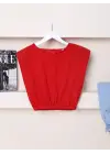 Omuzları Vatkalı Beli Lastikli  Bluz -Kırmızı
