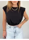 Omuzları Vatkalı Beli Lastikli  Bluz -Siyah
