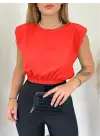 Omuzları Vatkalı Beli Lastikli  Bluz -Turuncu