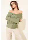 Omzu Açık Fermuarlı Bluz haki T4330