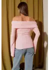 Omzu Açık Fermuarlı Bluz pembe T4330