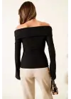 Omzu Açık Fermuarlı Bluz siyah T4330
