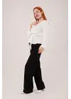 Ön Bağlamalı Volan Kol Beyaz Bluz