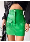 Önden iki cepli deri etek yeşil h240040
