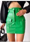 Önden iki cepli deri etek yeşil h240040