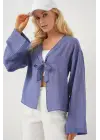 Önü Bağcıklı Bluz 952 - İndigo