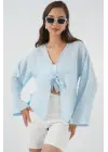 Önü Bağcıklı Bluz 952 - Mavi