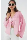 Önü Bağcıklı Bluz 952 - Pudra