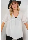 Önü Bağcıklı Kısa Kol Bluz 962 - Beyaz