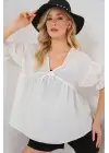 Önü Bağcıklı Kısa Kol Bluz 962 - Beyaz