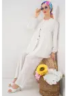 Önü Bağcıklı Tunik Pantolon İkili Takım 6744 - Beyaz