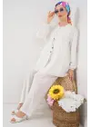 Önü Bağcıklı Tunik Pantolon İkili Takım 6744 - Beyaz