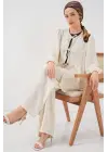 Önü Bağcıklı Tunik Pantolon İkili Takım 6744 - Ekru