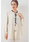 Önü Bağcıklı Tunik Pantolon İkili Takım 6744 - Ekru