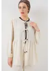 Önü Bağcıklı Tunik Pantolon İkili Takım 6744 - Ekru