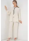 Önü Bağcıklı Tunik Pantolon İkili Takım 6744 - Ekru