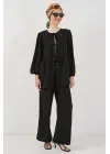Önü Bağcıklı Tunik Pantolon İkili Takım 6744 - Siyah