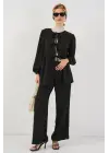 Önü Bağcıklı Tunik Pantolon İkili Takım 6744 - Siyah