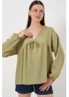 Önü Bağcıklı Uzun Kol Bluz 946 - Çağla