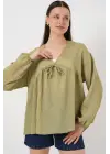 Önü Bağcıklı Uzun Kol Bluz 946 - Çağla