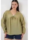 Önü Bağcıklı Uzun Kol Bluz 946 - Çağla