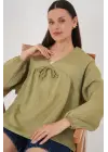 Önü Bağcıklı Uzun Kol Bluz 946 - Çağla