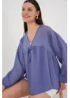 Önü Bağcıklı Uzun Kol Bluz 946 - İndigo