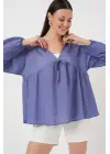 Önü Bağcıklı Uzun Kol Bluz 946 - İndigo