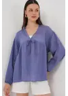 Önü Bağcıklı Uzun Kol Bluz 946 - İndigo