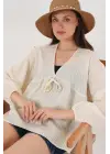 Önü Bağcıklı Uzun Kol Bluz 946 - Krem