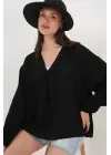 Önü Bağcıklı Uzun Kol Bluz 946 - Siyah
