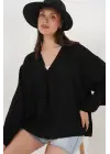 Önü Bağcıklı Uzun Kol Bluz 946 - Siyah
