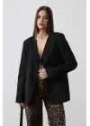Önü Bağlamalı Blazer Ceket - Siyah
