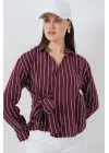 Önü Bağlamalı Çizgili Gömlek 20362 - Bordo