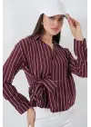 Önü Bağlamalı Çizgili Gömlek 20362 - Bordo