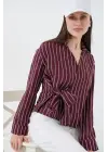 Önü Bağlamalı Çizgili Gömlek 20362 - Bordo