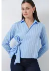Önü Bağlamalı Çizgili Gömlek 20362 - Mavi