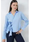 Önü Bağlamalı Çizgili Gömlek 20362 - Mavi